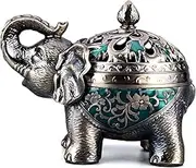 K COOL Metal Backflow Incense Holder Elephant Cone Incense Burner Candle Holder with Lid, Aromatherapy Ornament Home Office Decoration for Indoor Outdoor (Green)