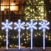 17" 568LED Snowflake Lawn Stake Light Super-Bright White and Blue 4 Stakes Total