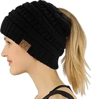 C.C Exclusives Messy Bun Ponytail Beanie Winter Hat