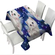 Cute Star Angels White Kitty Cats in Space Tablecloth