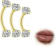 [ESHIONER] G23 Titanium Rook Piercing Jewellery Banana Eyebrow Barbell Helix Labret Piercing Lip Piercing Daith Belly Bar Silver Gold Ball Curved Barbell 6 mm 8 mm 10 mm 16G Pack of 3