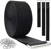 Hook and Loop Cable Straps 5m x2cm with 25 Metal Buckles - Adjustable Cut-to-Length Fastening Straps for Home Office Car Wire Organising