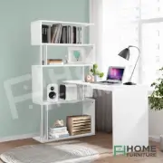 Computer Table Desk Laptop 4 Tier Bookshelf Study Home Office Storage White
