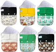 KaWaii Baby 6 One Size Heavy Duty HD3 Reusable Baby Cloth Diapers with 6 One Size Microfiber Inserts-Fast Changing for Babies, 8–36 lbs, Boy