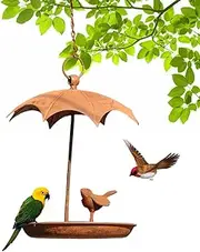 Rukjmqi Dangling Bird Feeder | Metal Bird Feeder | Weatherproof Garden Decor Yard Decorations, Decorative Animal Feeding Tray with Umbrella Rain Guard for Outdoors Backyard Garden Balcony Patio Deck