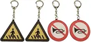 [SAFIGLE] Reflective Safety Road Keychains 4pcs Road Traffic Signs Key Chains No Honking Pedestrian Crossing Sign Key Rings Kids Backpack Hanging