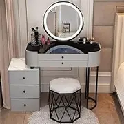 Dressing Table, Vanity Table with LED Light Mirror and Stool, Modern Makeup Table / 5 Drawers Bedroom Makeup Desk Dresser for Girls Women Birthday(Gray)