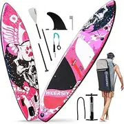 RAYWE Inflatable Stand Up Paddleboard SUP Board 6 Inch Thick SUP Surfboard Surf Set with Paddleboard Surf Fin Coiled Leash Inflator Pump and Carry Bag Pink