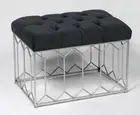 Premium Tufted velvet stool/ottoman with Metal silver base 44H-Classic Black