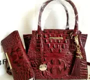 Brahmin Mini Priscilla Satchel Tart Wine Leather Evening Bag+Wallet+Tassel NWT