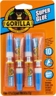 Gorilla Super Glue, Four 3 Gram Tubes, Clear, (Pack of 1)