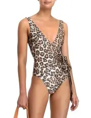 NWT Zimmermann Bonita Leopard Print Wrap Effect Swimsuit size 2