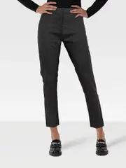 Black Wool Tapered Satin Panel Trousers