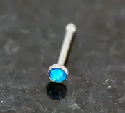 1 Pc Surgical Steel 2mm Fire Blue Opal Stone Nose Studs Bones Barbell Ring 20g