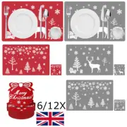 12pcs Christmas Dining Table Mats Set PVC Printing Placemats and Coasters