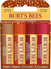 [Burt's Bees] Gift Set | Lip Balm Set with Beeswax and Vitamin E | 100% Natural Origin | Chai Tea, Pumpkin Spice, Vanilla Maple, Pomegranate | 4 x 4.25g