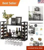 Wall Mounted Wine Rack with Glass Holder, Metal Bottle Holder Wine Storage Di...