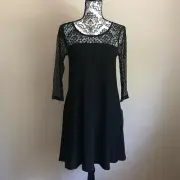 Nina Leonard - Long Sleeve Pocket Swing Dress - Black - Size Small