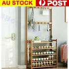Wooden 5 Tiers Hat Coat Stand Clothes Shoe Rack Hanger Hooks Shelf -Nature Wood