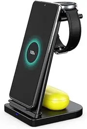 Black,3 in 1 Wireless Charging Stand Dock for Samsung Galaxy Watch & Galaxy Buds, 15W Wireless Charging Station for Samsung Galaxy S24 Ultra/S23 Ultra/S22/S21/Note 20/Z Flip 6/Fold 6