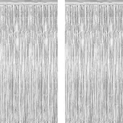 2 Pack Tinsel Backdrop, 3.28 FT x 7.05 FT Birthday Party Decorations, Silver Party Streamer Backdrop Fringe Curtains Foil Backdrop, Metallic Silver Photo Props Party Supplies Party Decor