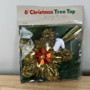 Vintage Christmas Tree Topper Tinsel Gold Star NOS!