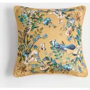 M&S Collection Chenille Bird Print Cushion - Ochre