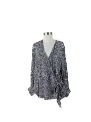 Talbots NEW Black White Tie Wrap Blouse Career Size 2XP