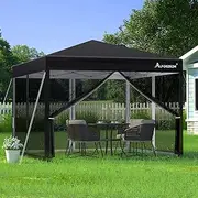 ALFORDSON 3m x 3m Gazebo Marquee Canopy with Carry Bag & 4 Mesh Wall Panels Black Color, Pop-up Pavilion Shelter Shade with Steel Frame for Wedding Party Camping