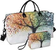 [ZRYSMY] Colorful Tree Leaf Duffel Bag for Traveling, Travel Bag Gym Bag, with Multiple Interior Pockets Shoulder Weekender Bag for Women Men with Toiletry Bag 20.5L x 1.9W x 13.8H, Multi-Colored, one