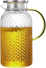 2 Liter 68 oz Glass Pitcher with Lid and Spout, Water Pitcher for Fridge, Glass Carafe for Hot/Cold Water, Large Iced Tea Pitcher for Coffee, Juice and Homemade Beverage