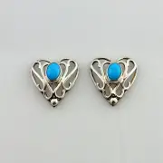 One of a Kind Sterling Silver Sleeping Beauty Turquoise Post Heart Earrings