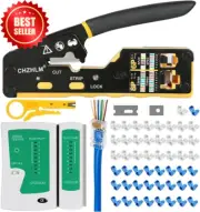 RJ45 Crimp Tool Kit Pass-Through Ethernet Crimper Stripper Cutter with Tester