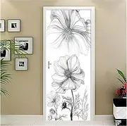 Door Stickers Flower Door Stickers 3D Wallpaper Art Murals for Doors Bibliotheque Modern Home Decor(77x200cm)