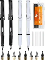 Infinity Forever Pencil - 0.7mm Infinite Everlasting Metal Inkless Pencils Set with Eraser, No Need Sharpened, Replace Mechanical Pen for Sketch, Drawing and Writing（With 8Pcs Nibs and Pen Case）