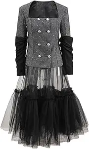 [Zadaos] Women Square Collar Long Sleeve Gray Blazer Half-Body Skirt Two Pieces Suit