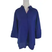Chico's Size 1 NEW US M Lace Up 3/4 Sleeve Fashion Button Up Top 100% Cotton