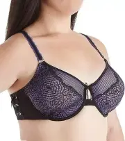 Ashley Graham Purple Rain Fatal Attraction Mesh Balconnet Bra, Black/Purple, 38C