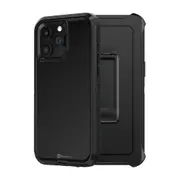 iPhone 15 Pro Max Rugged Armour Case Cover with 360o Rotation, Belt Clip, and Kickstand - Tough and Shockproof Protection - Black
