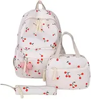 [Generic] Three-Piece Backpack with Lunch Bag & Pencil Case Nylon Backpack (White), White, Casual