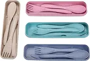 V SSS Mart Premium Quality Portable Wheat Straw Eco Friendly Daily Use Cutlery Set/Tableware including Knife, Spoon, Fork with Case in Blue