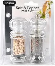 Cassia Acrylic Adjustable Coarseness Salt and Pepper Mill 2-Pieces Set, 10 cm Size, Clear