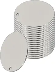 uxcell 18 Pcs Metal Stamping Blanks, 25mm Round Name Tags Stainless Steel Circle Blanks Label Flat Plate Disc with Hole for Laser Engraving Stamping Dog Tags Keychain Making, Silver Tone