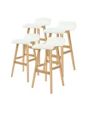 [La Bella] Sophia Leather Wooden Bar Stools 4 Set in White