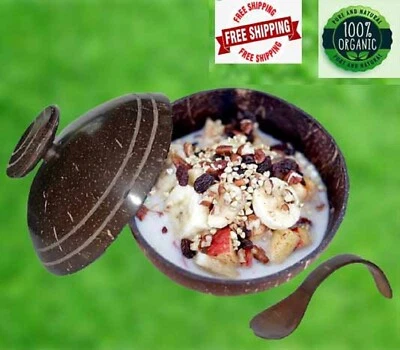 Reusable Single Coconut Shell Bowl,(BUY 5 GET 1 FREE) Eco Bowl With Lid & Spoon