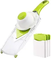 Stainl Steel Mandoline and Julienne Slicer Food Slicer Vegetable Cheese Grater French Fry Cutter with Adjustable Thickn 5 Detachable Blades for Home Kitchen Cooking Green One Size
