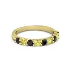 925 Silver Round 2.5MM Black Spinel Tourmaline Eternity Yellow Plated Ring