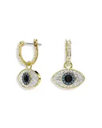 Swarovski Symbolica Crystal Evil Eye Charm Hoop Earrings in Gold Tone