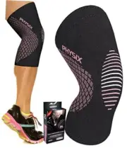 Physix Gear Knee Compression Sleeve for Men & Women - Best L Black/Pink