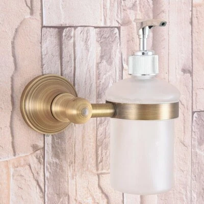 Antique Brass Wall Mounted Soap Dispenser Liquid Hand Wash Bathroom Kitchen